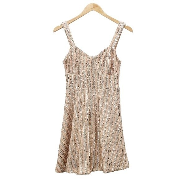 Lulus Sequined Skater Dress Women’s Size XS Throw Some Glitter Rose Gold Wedding - Picture 1 of 12